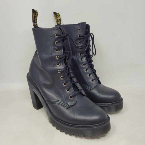 Dr. Martens Kendra Boots Womens 8 Black Heeled Lug Sole Combat Punk Goth Lace Up